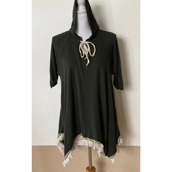 Altar'd State Womens Green Henley Waffle Knit Thermal Tribal Trim Fringe L - Picture 4 of 8